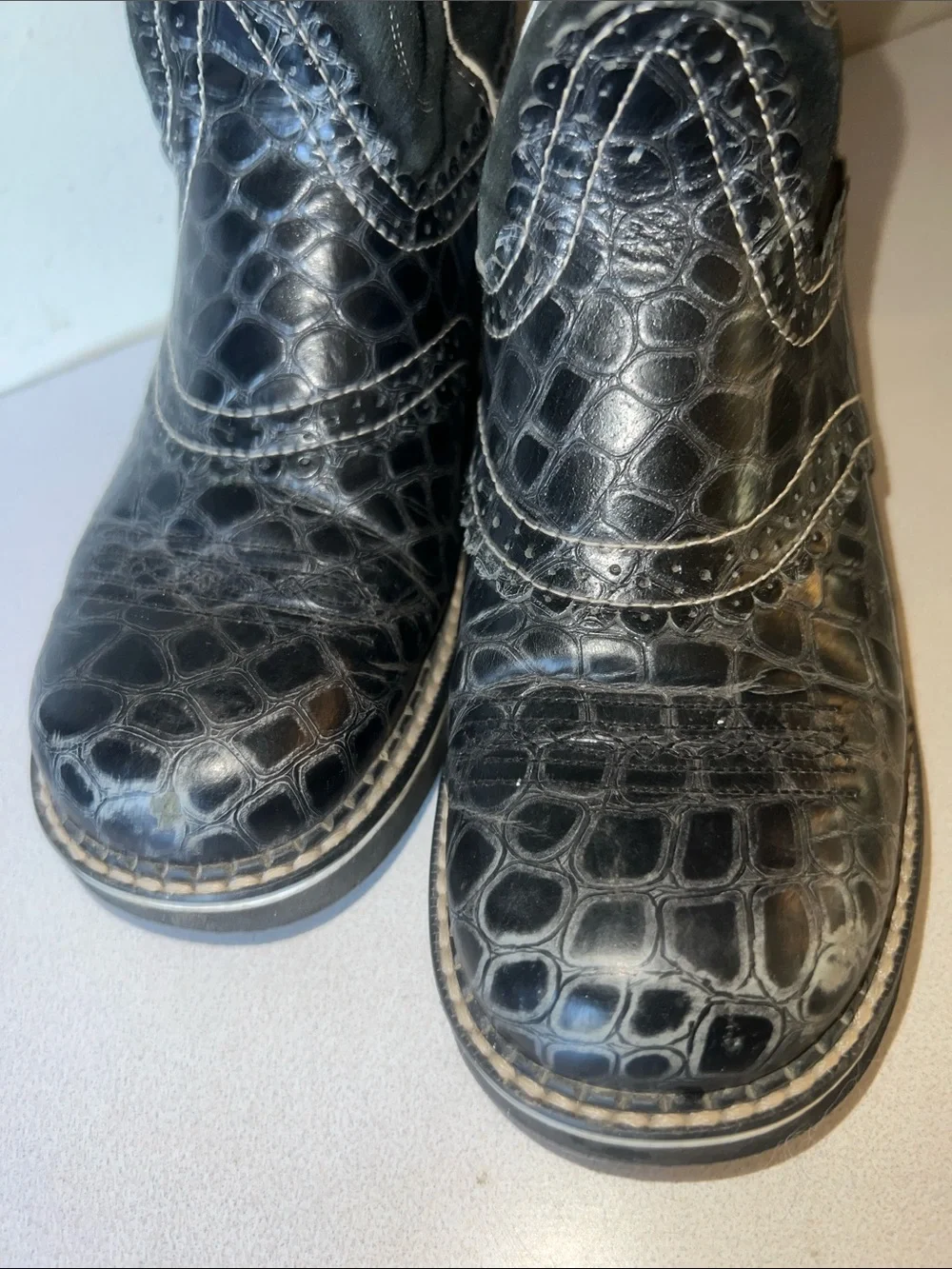 Ariat Black Kids Western Pull-On Boots with Croc Texture